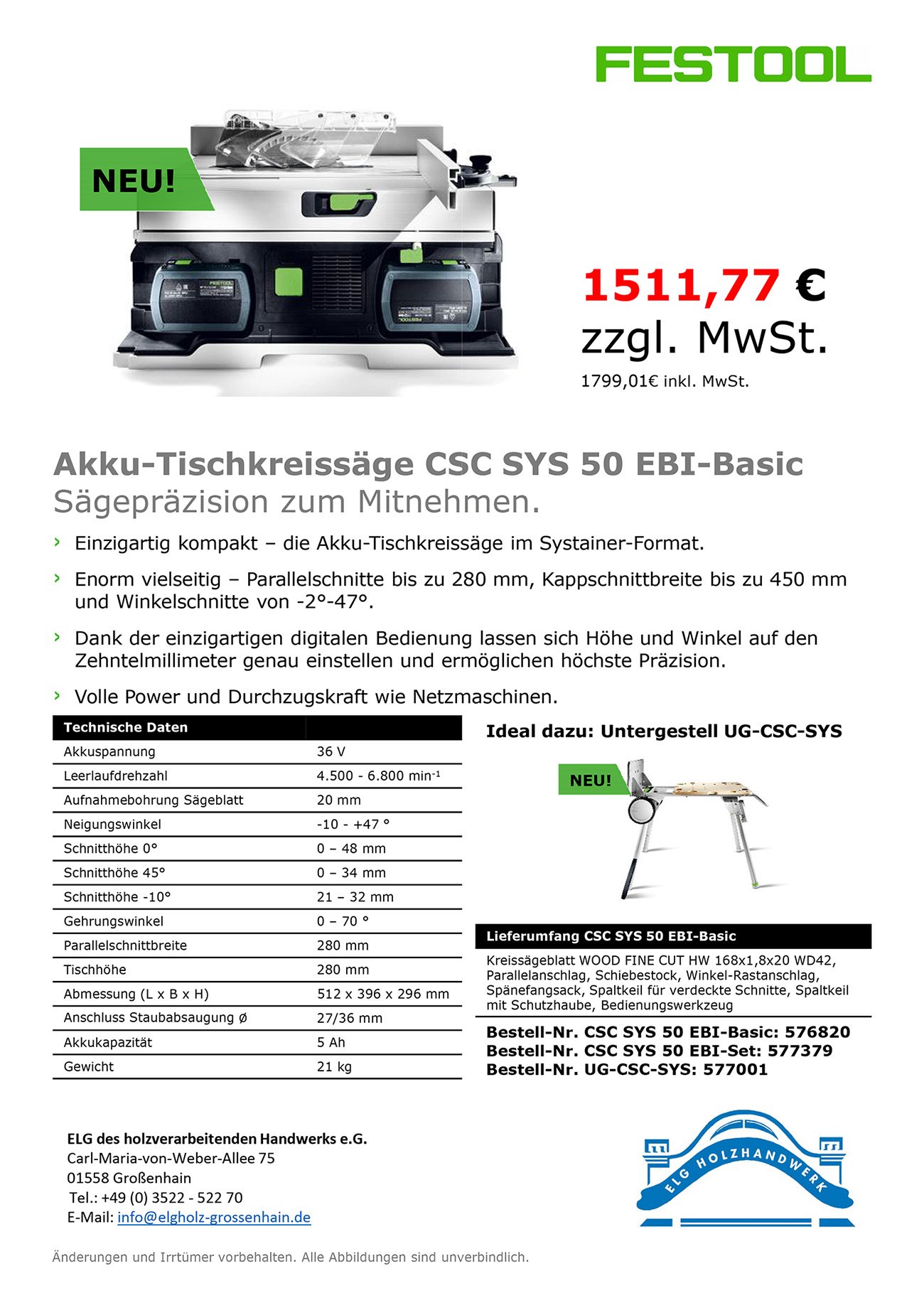 Akku-Tischkreissäge CSC SYS